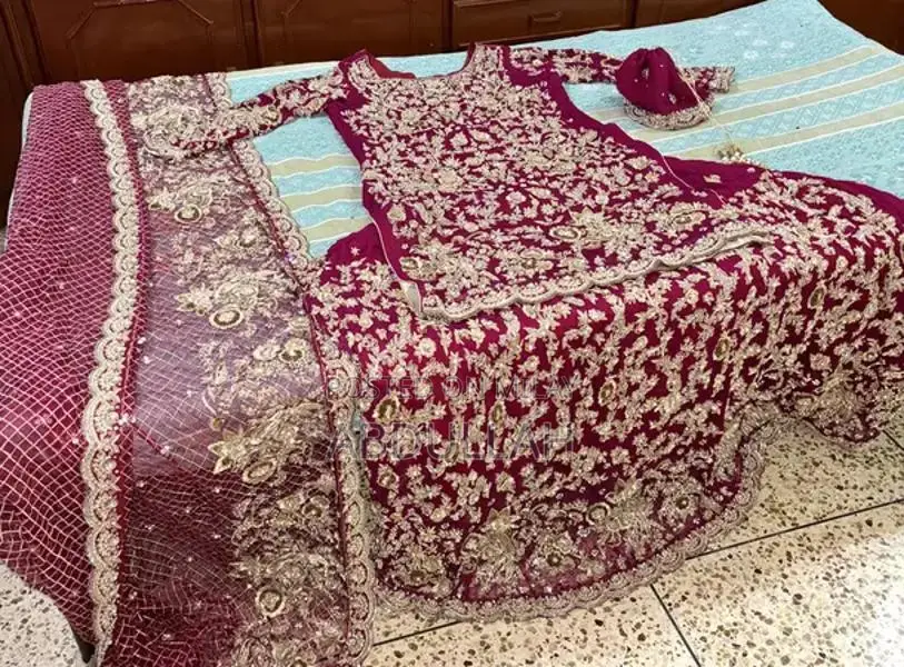 Designer Bridal Farshi Lehnga with Crystal Embroidery - Dark Pink