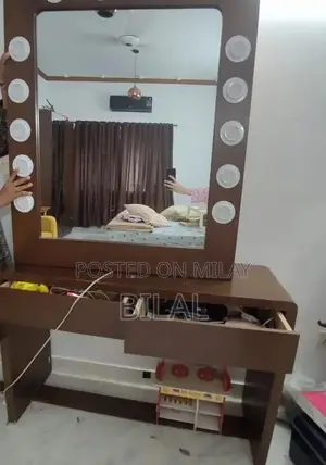 Classic Walnut Wood Dresser with Illuminated Mirror