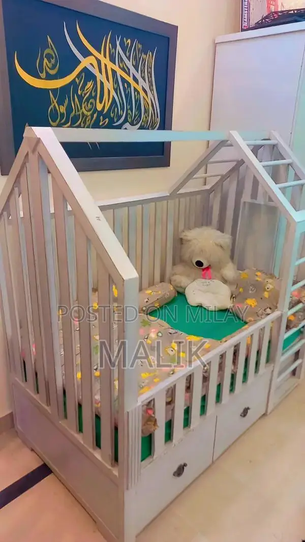 Solid Wood Baby Cot with Storage Drawers