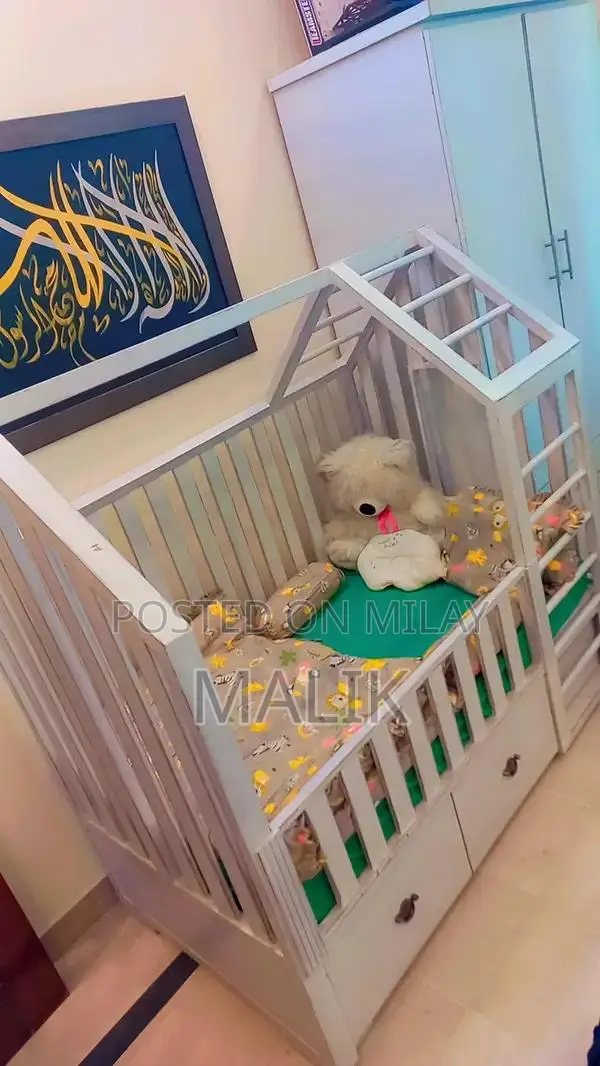 Solid Wood Baby Cot with Storage Drawers