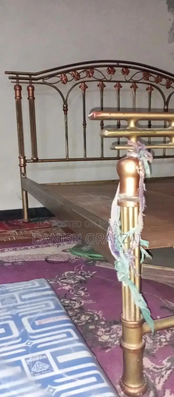 Vintage Iron Bed Frame with Side Boxes