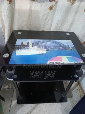 Portable Glass Laptop Table with Rollers for Home Office