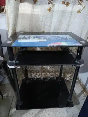 Portable Glass Laptop Table with Rollers for Home Office