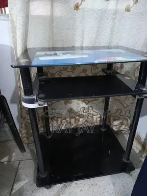 Portable Glass Laptop Table with Rollers for Home Office