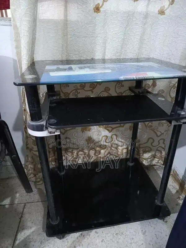 Portable Glass Laptop Table with Rollers for Home Office