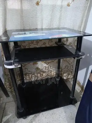 Portable Glass Laptop Table with Rollers for Home Office