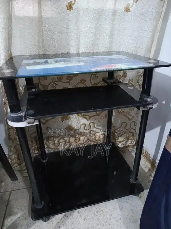 Portable Glass Laptop Table with Rollers for Home Office