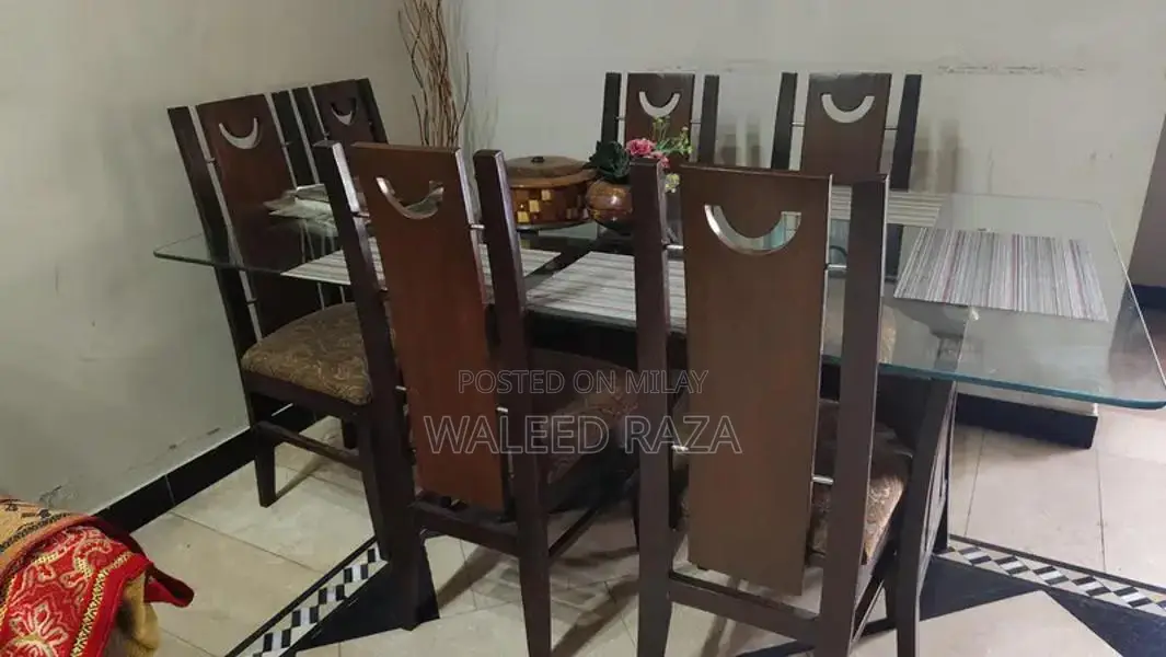 Wooden Dining Table with 6 Matching Chairs