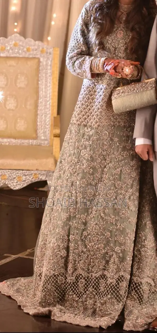 Mint Green Embroidered Maxi Bridal Wedding Dress