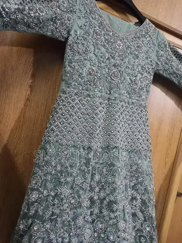 Mint Green Embroidered Maxi Bridal Wedding Dress