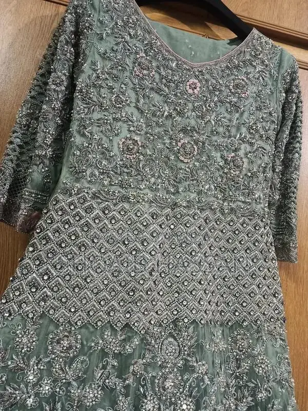 Mint Green Embroidered Maxi Bridal Wedding Dress