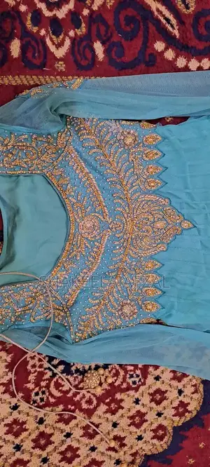 Elegant Net Long Flare Frock with Pearl Embellishments