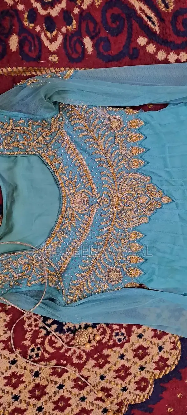 Elegant Net Long Flare Frock with Pearl Embellishments