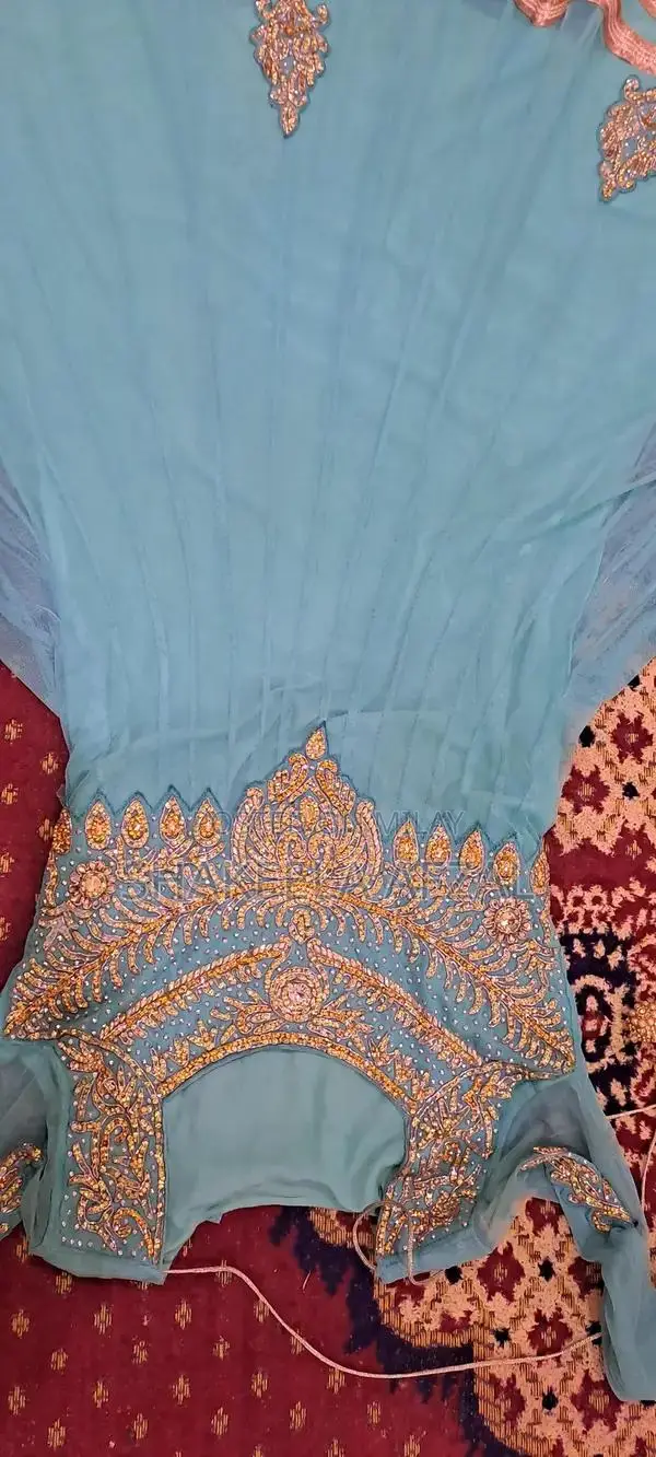 Elegant Net Long Flare Frock with Pearl Embellishments