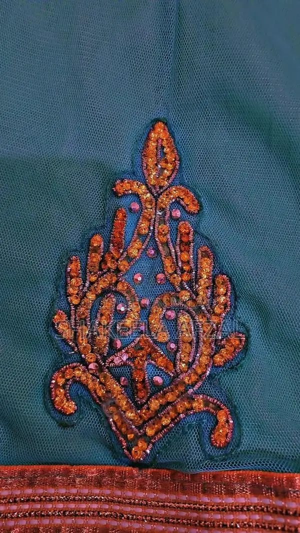 Elegant Net Long Flare Frock with Pearl Embellishments