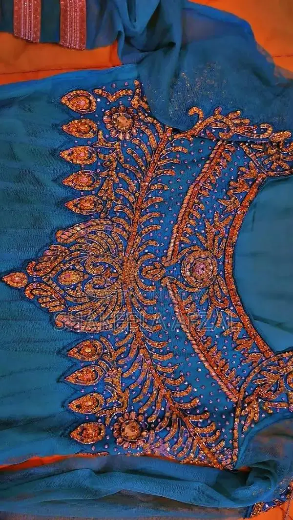 Elegant Net Long Flare Frock with Pearl Embellishments