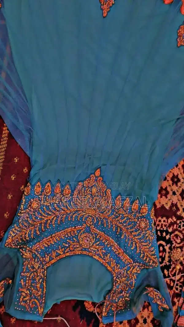 Elegant Net Long Flare Frock with Pearl Embellishments