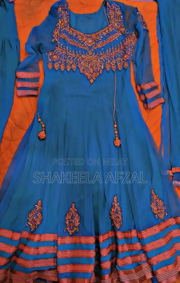 Elegant Net Long Flare Frock with Pearl Embellishments