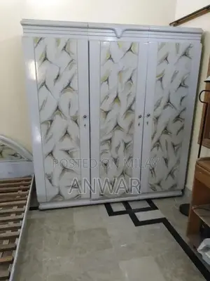 Wooden Single Bed Set with 3-Door Wardrobe and Side Table