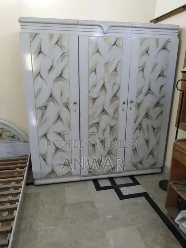 Wooden Single Bed Set with 3-Door Wardrobe and Side Table