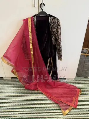 Elegant Velvet Wedding Wear Suit with Organza Shawl