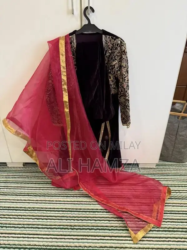 Elegant Velvet Wedding Wear Suit with Organza Shawl