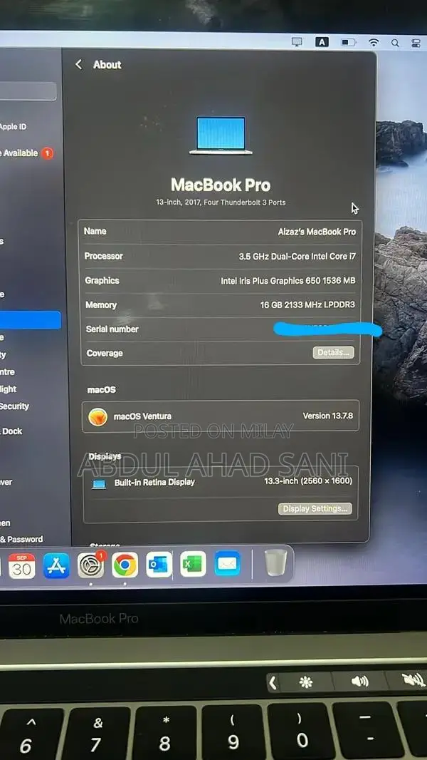 MacBook Pro 13-inch Touch Bar 2017 3.5 GHz Core i7