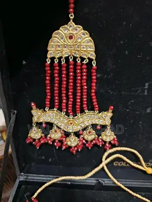 Gold and Maroon Bridal Jewellery Set with Jhoomar