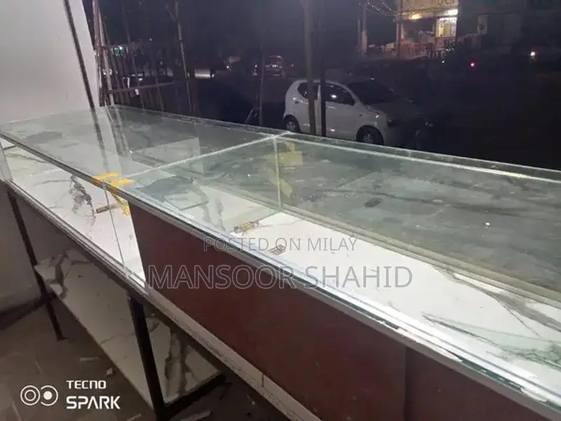 Glass Showcase Display Cabinet - Sliding Mirror Door