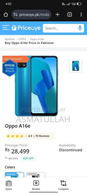 Oppo A16e Smartphone Compact Mobile Device