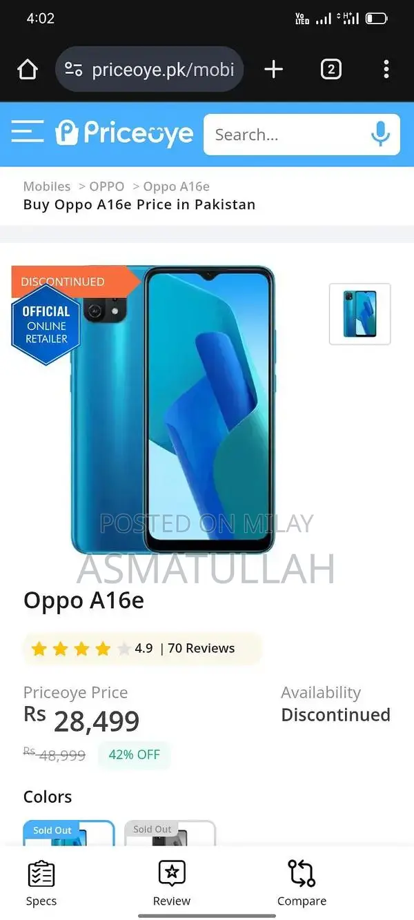 Oppo A16e Smartphone Compact Mobile Device