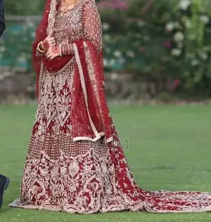 Maroon Net Bridal Wedding Dress with Cancan Customized Design