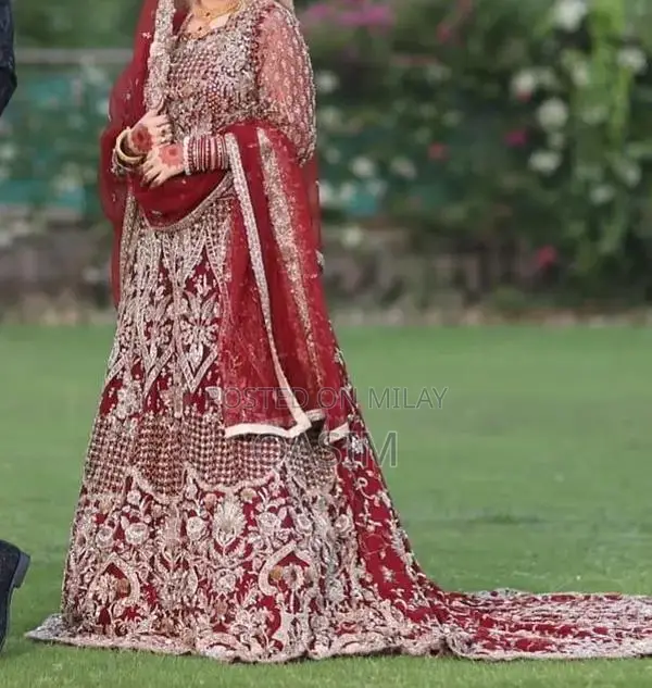 Maroon Net Bridal Wedding Dress with Cancan Customized Design