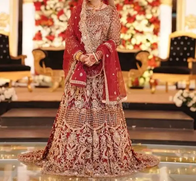 Maroon Net Bridal Wedding Dress with Cancan Customized Design