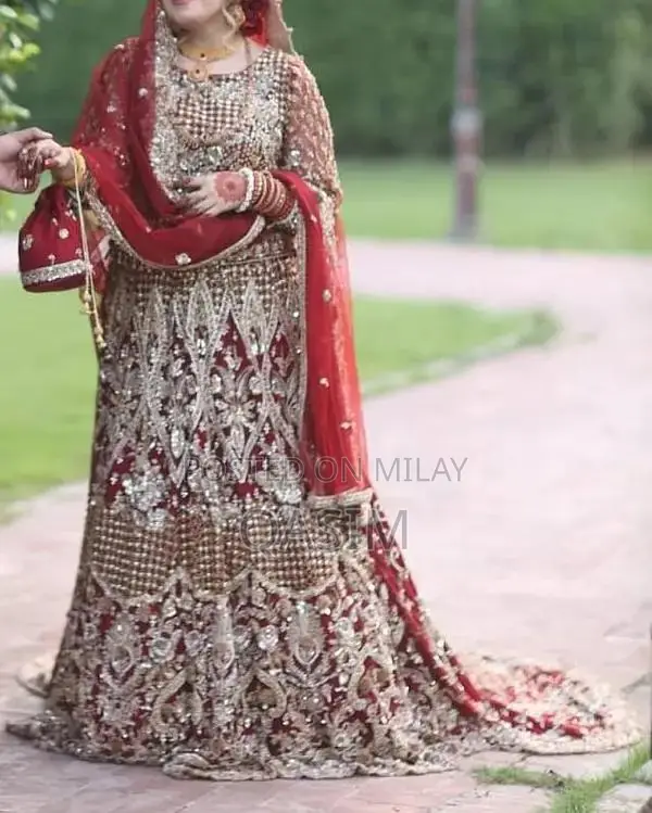 Maroon Net Bridal Wedding Dress with Cancan Customized Design