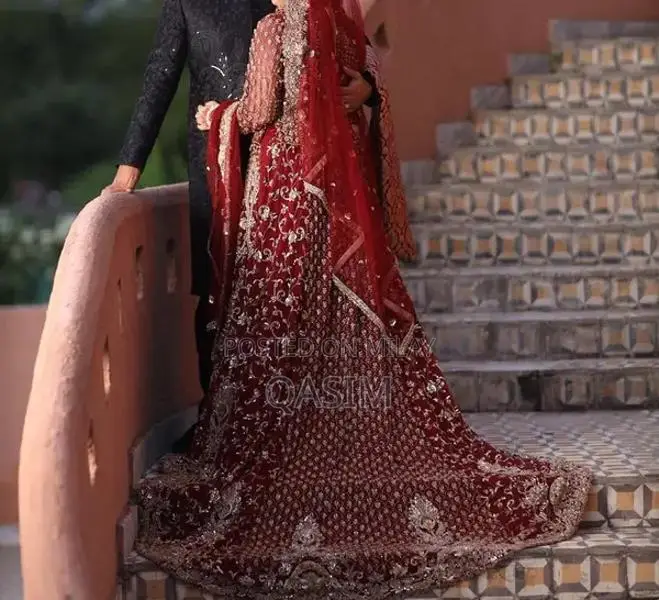 Maroon Net Bridal Wedding Dress with Cancan Customized Design