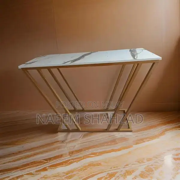 Golden Metal Console Table - Modern Design 16x48 Inches