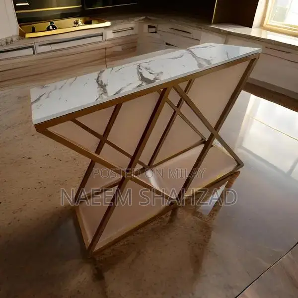 Golden Metal Console Table - Modern Design 16x48 Inches