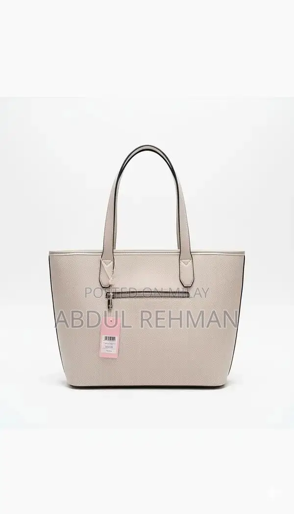 Textured Tote Bag with Double Handles and Zip Closure