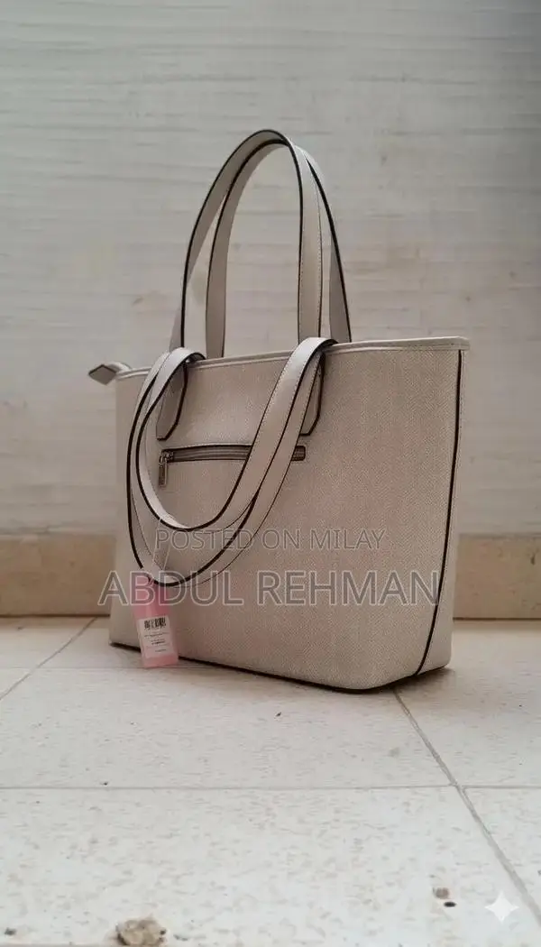 Textured Tote Bag with Double Handles and Zip Closure