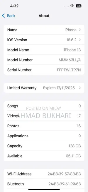 Apple iPhone 13 Blue 128GB Pristine Condition