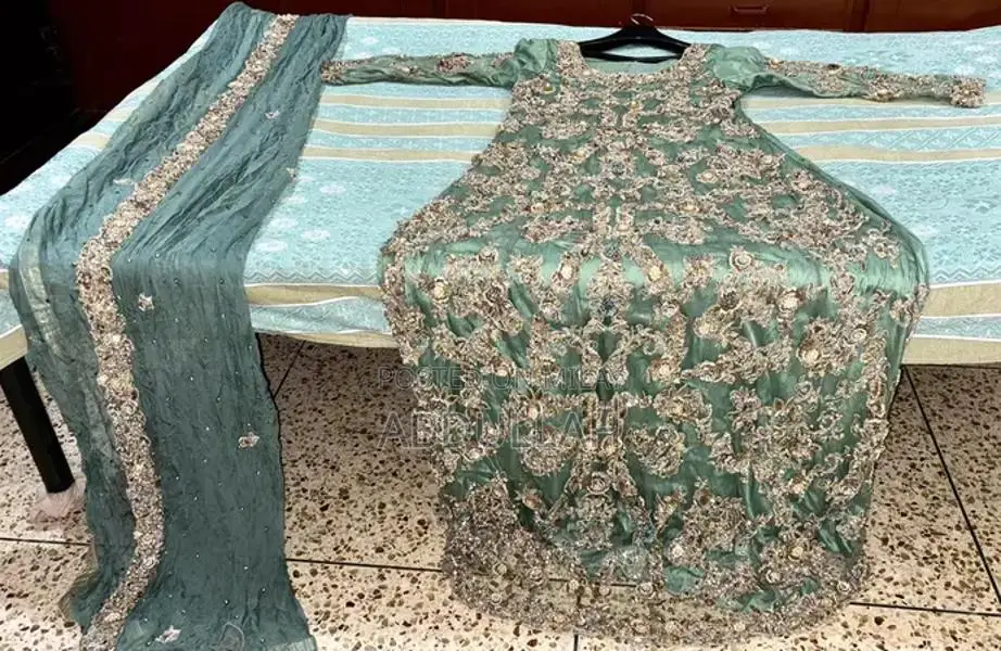 Elegant Ferozi Blue-Green HSY-Inspired Bridal Maxi Gown