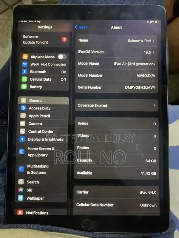 iPad Air 3rd Generation Tablet WiFi + Cellular