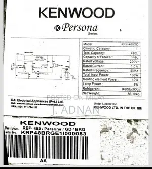 Kenwood Persona Series KRF 480 GD Refrigerator - Like New