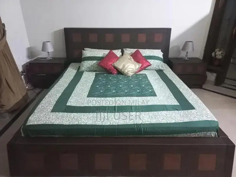 Solid Sheesham Wood King Sized Low Bed Set with Mattress and Side Tabl