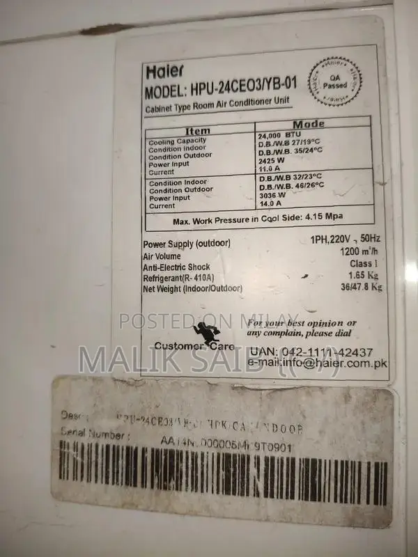 Haier 2-Ton Split Cabinet Air Conditioner with R410 Gas