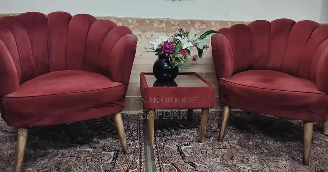 Maroon Coffee Chairs with Matching Side Table