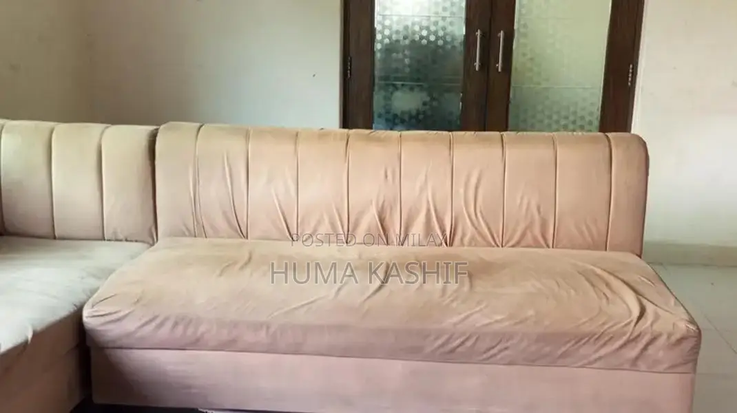 Comfortable L-Shaped Sofa in Soft Skin Tone