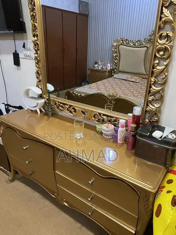 Complete Bedroom Set: Bed Frame with Side Tables and Matching Dresser