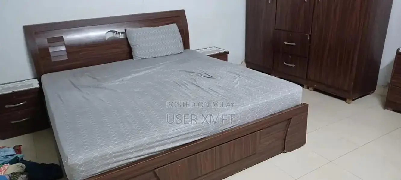 Complete Bedroom Set: Bed Frame with Mattress and Side Tables
